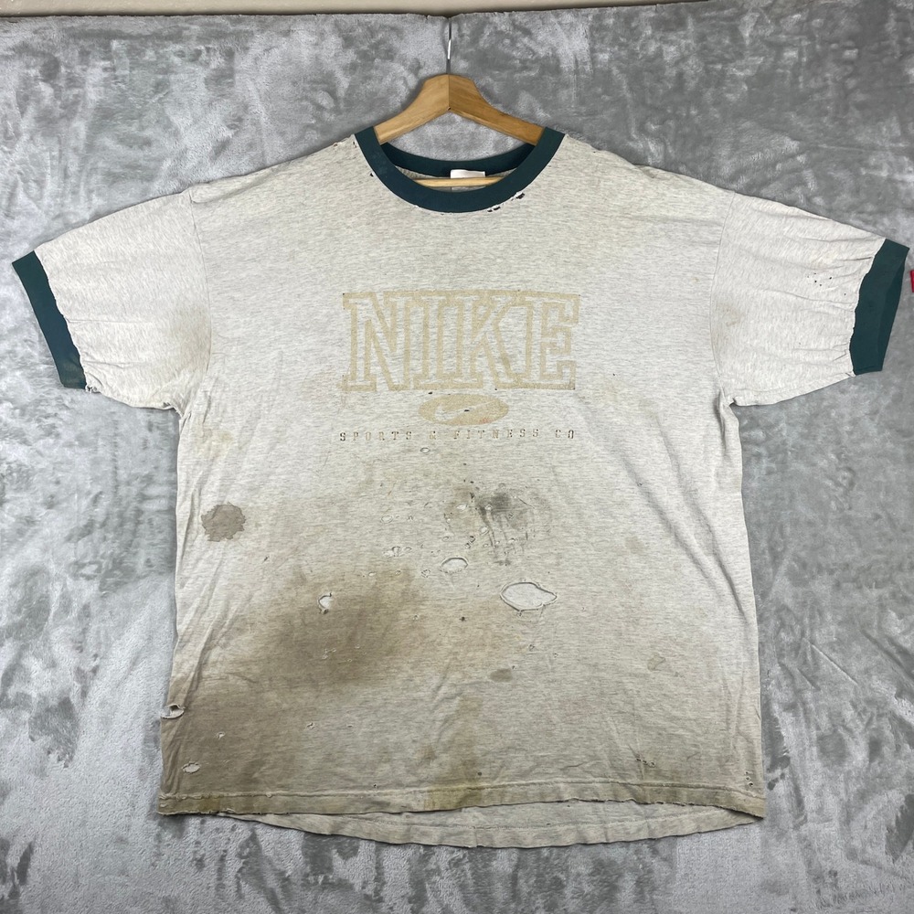 Vintage Nike T Shirt Mens XXL Gray Ringer Thrashed Sun FadedDistressed